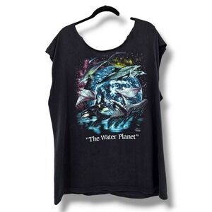 Vintage Zooper "The Water Planet" Graphic Sleeveless T-Shirt Ocean Animals Black